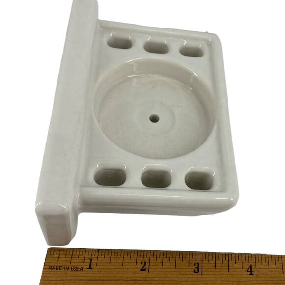 Vintage Ceramic 6-Slot Toothbrush and Cup Holder Wall Mount Antique Bath Reno - Picture 8 of 15